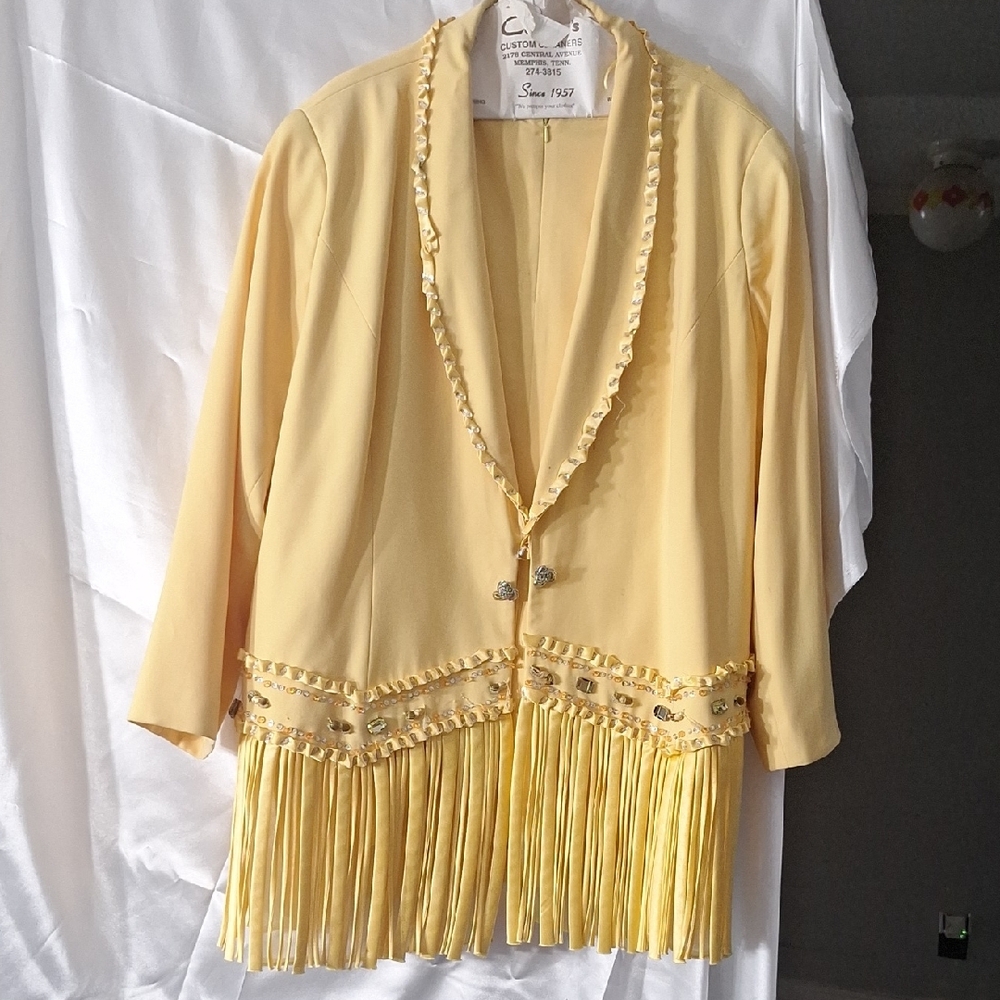 Claudia Richard Yellow Blazer with Fringe and Shawl Collar